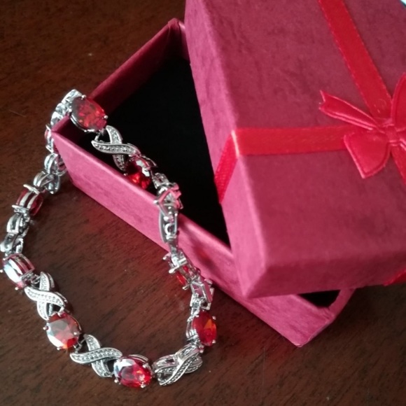 STERLING SILVER ALMANDINE GARNET TOPAZ BRACELET - Picture 4 of 7